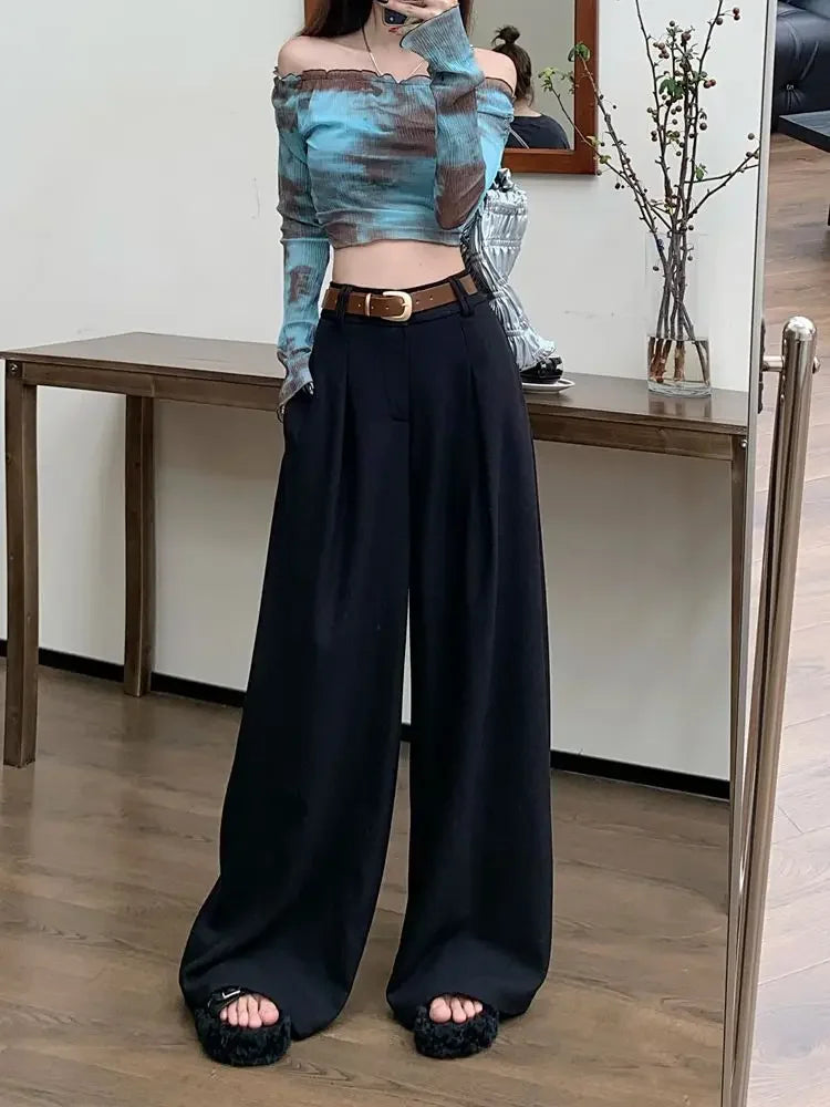 Damenhose Weit Hohe Taille Einfarbig Elegant Minimalistisch Büro-Stil Ulzzang – Casual Chic | Frühling Herbst