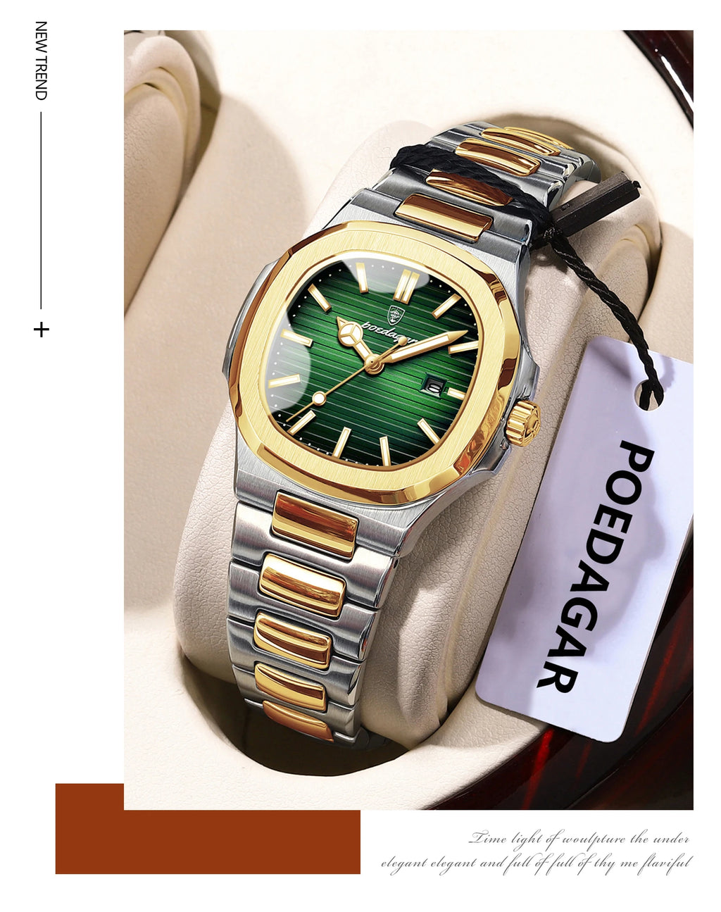 Montre Femme POEDAGAR Carrée Luxe Quartz – Lumineuse Étanche Date Acier Fashion