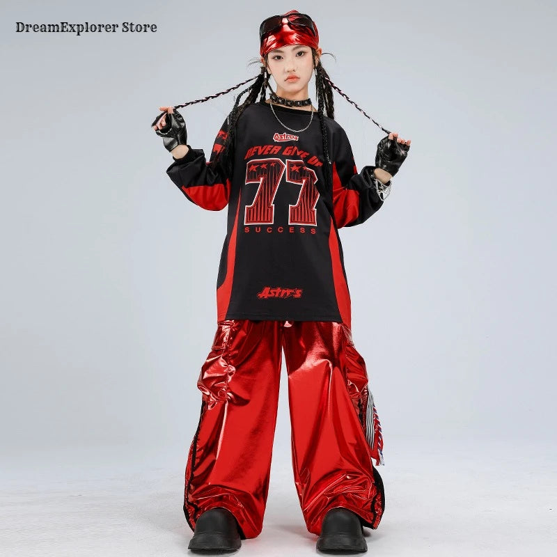 Hip Hop Street Dance K-Pop Kinder-Set – Glitzerweste Cargo für Mädchen Jungen Jazz