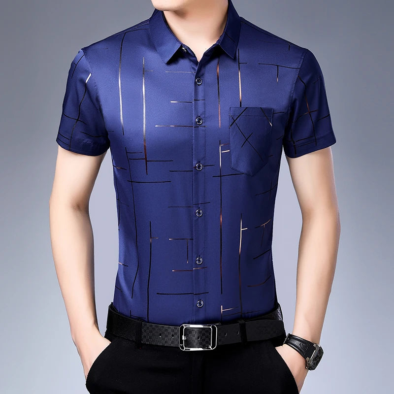 Chemise Homme Business Casual Manches Courtes Sans Repassage Anti-Froissé Confortable Polyvalente Élégante Intemporelle Fashion – Chemise Premium Sans Repassage Anti-Froissé Business Casual | Mode Homme Business Premium
