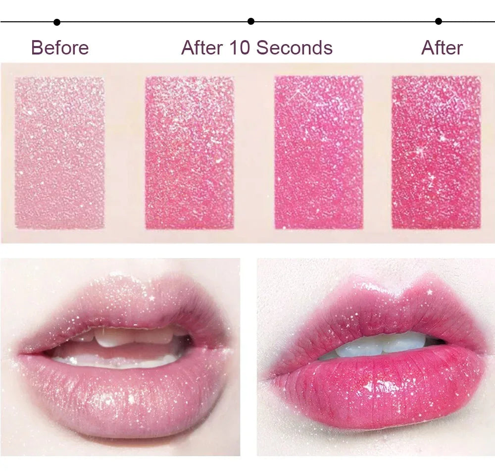 Rouge à Lèvres Glitter Thermochromique – Lip Tint Changeant Couleur Waterproof | Lèvres Rouge Rose Sexy Longue Tenue