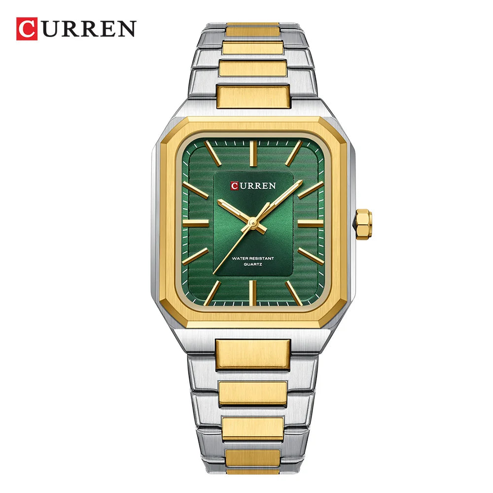 Montre Homme CURREN Vintage Rectangle Acier Inoxydable Quartz Lumineux Étanche – Style Rétro Chic