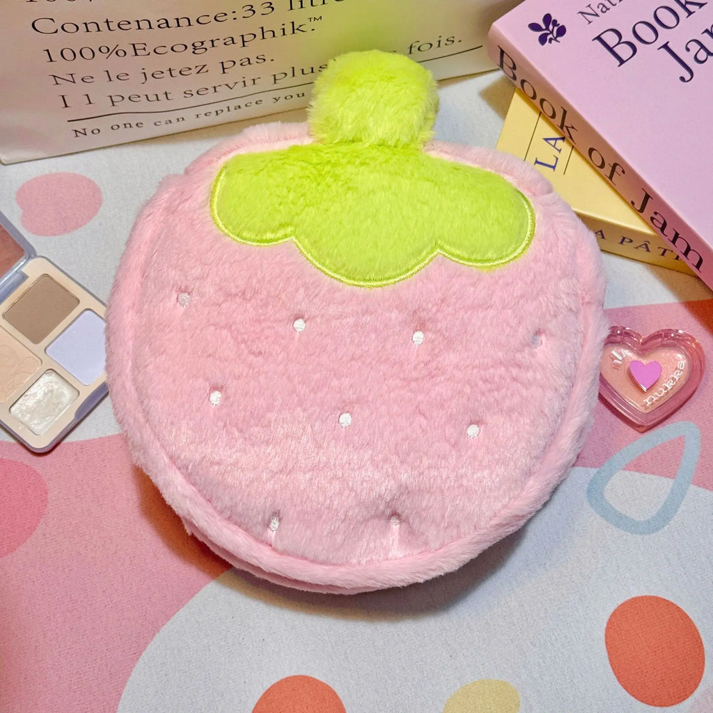 Trousse Maquillage Fraise Peluche – Grande Capacité | Organisateur Cosmétique Voyage