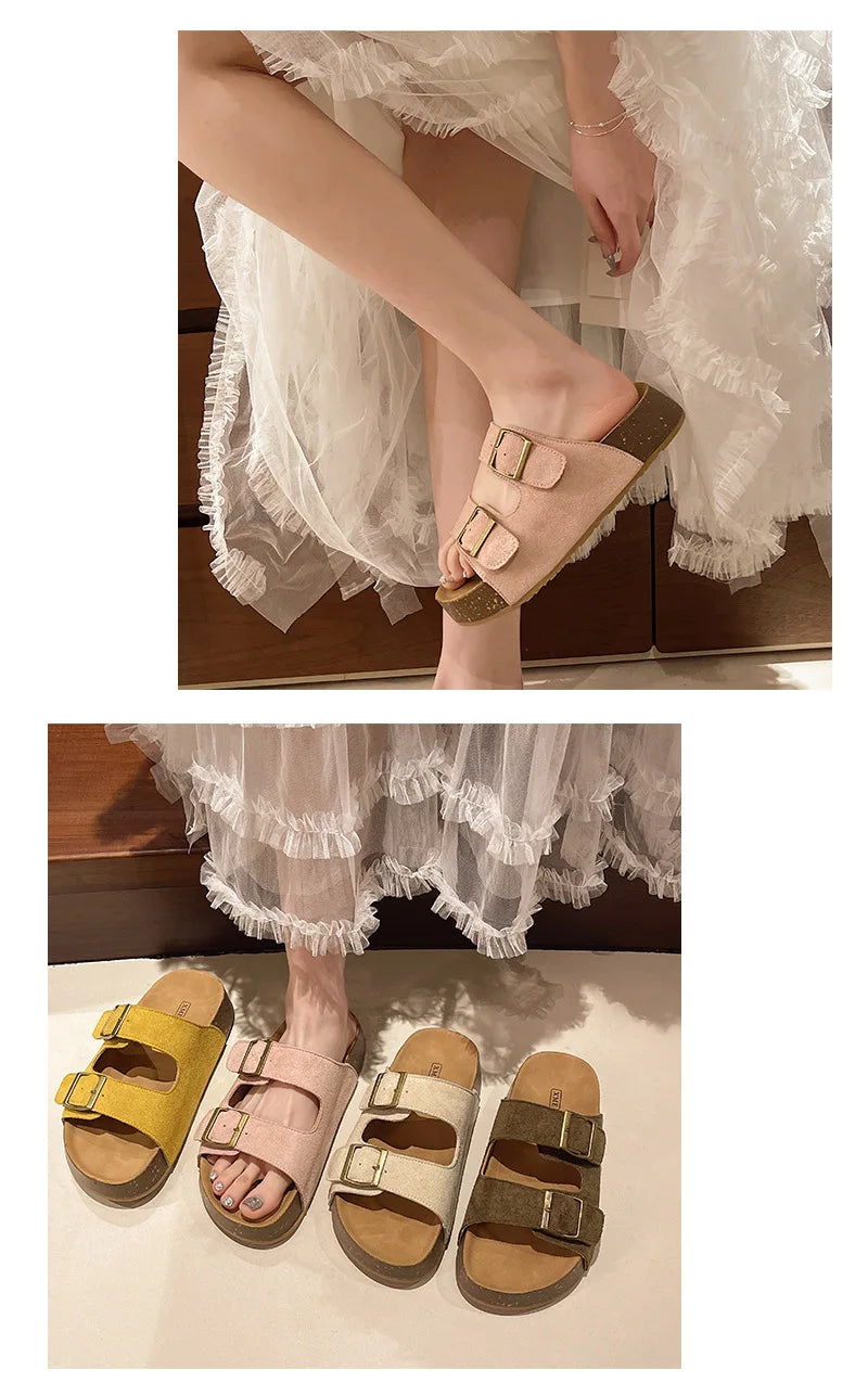 Sandales Romaines Plateforme Smile Belt-buckle Femme – Semelle Douce Slip-on Flat Été