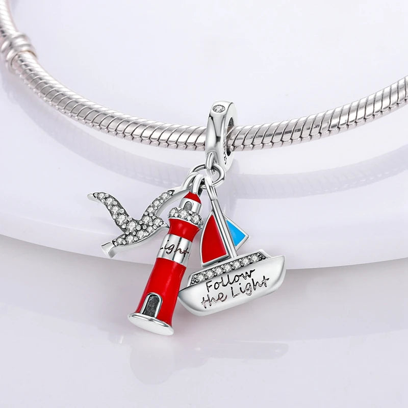 Charm Perle Argent 925 DIY — Avion Tour Appareil Photo Bracelet Collier Femme