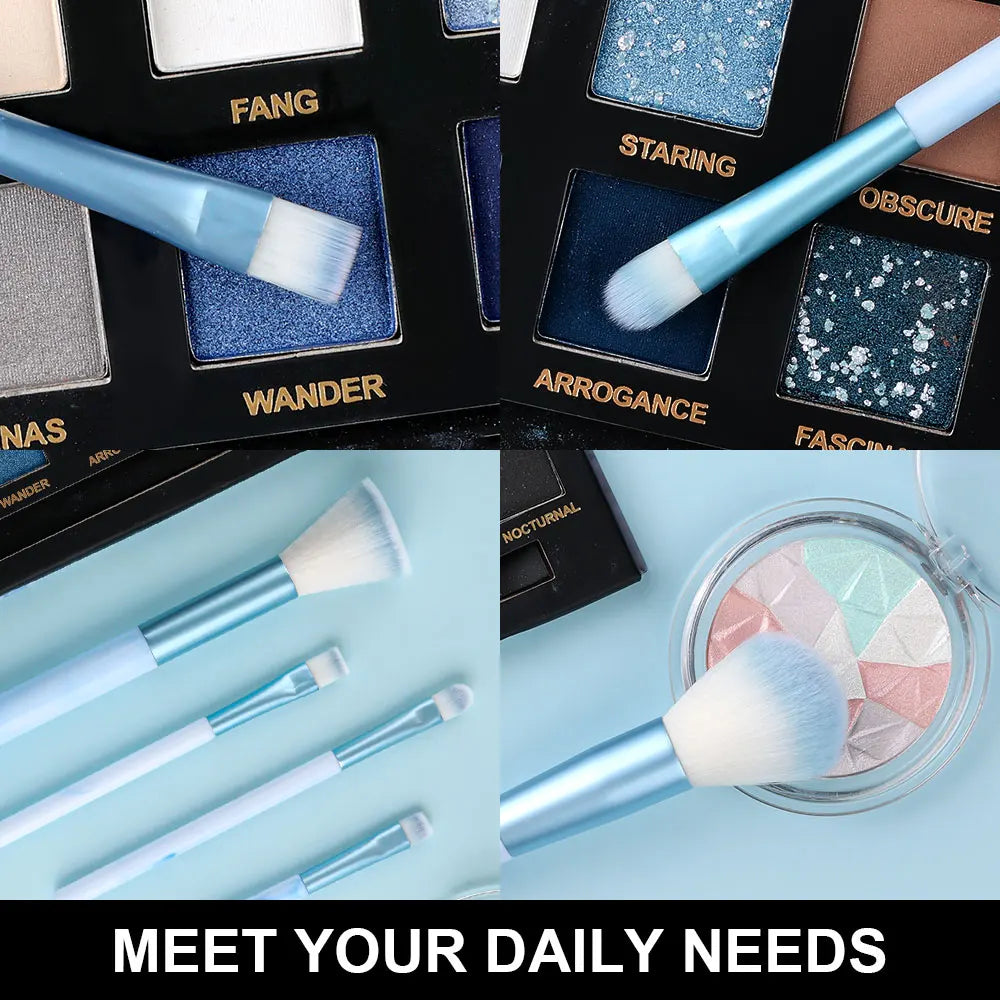 Set 12 Pinceaux Maquillage Bleu Ultra-Doux – Fond de Teint, Correcteur, Blush, Fards & Highlighter | Accessoire Beauté Femme