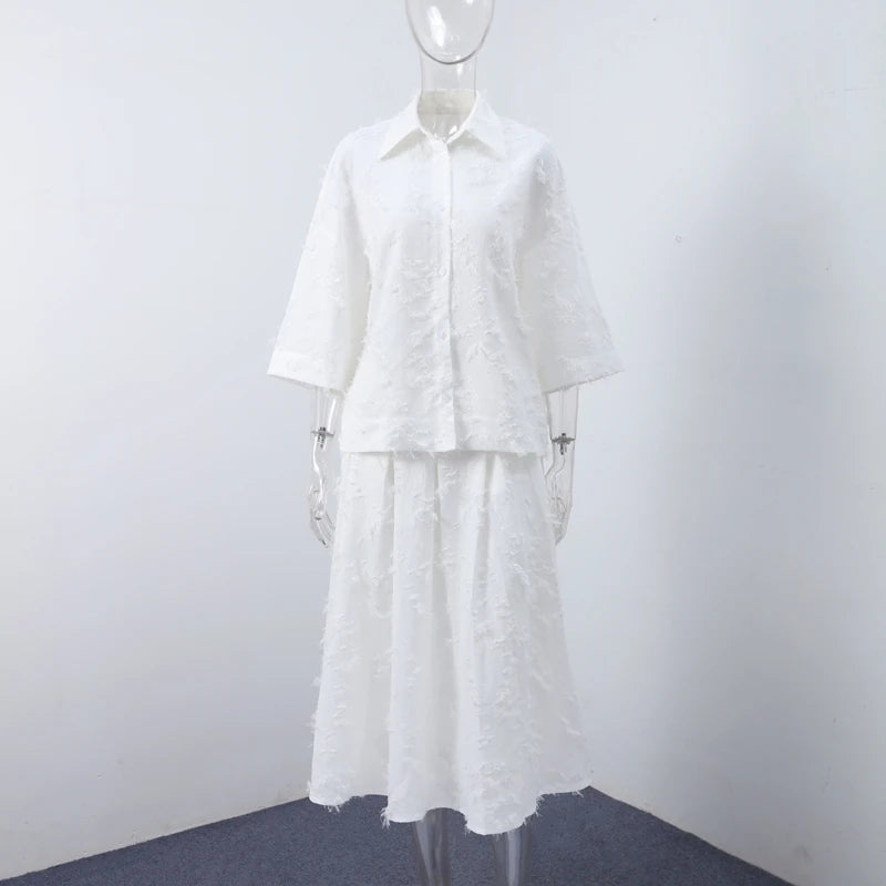 Ensemble 2 Pièces Femme - Chemise Boutons À Franges & Jupe Plissée Zippée | Urban Lady