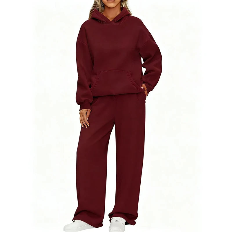 Ensemble 2 Pièces Femme Sweat à Capuche + Pantalon Large Casual Ample Confortable – Jogging Sport | Automne Hiver