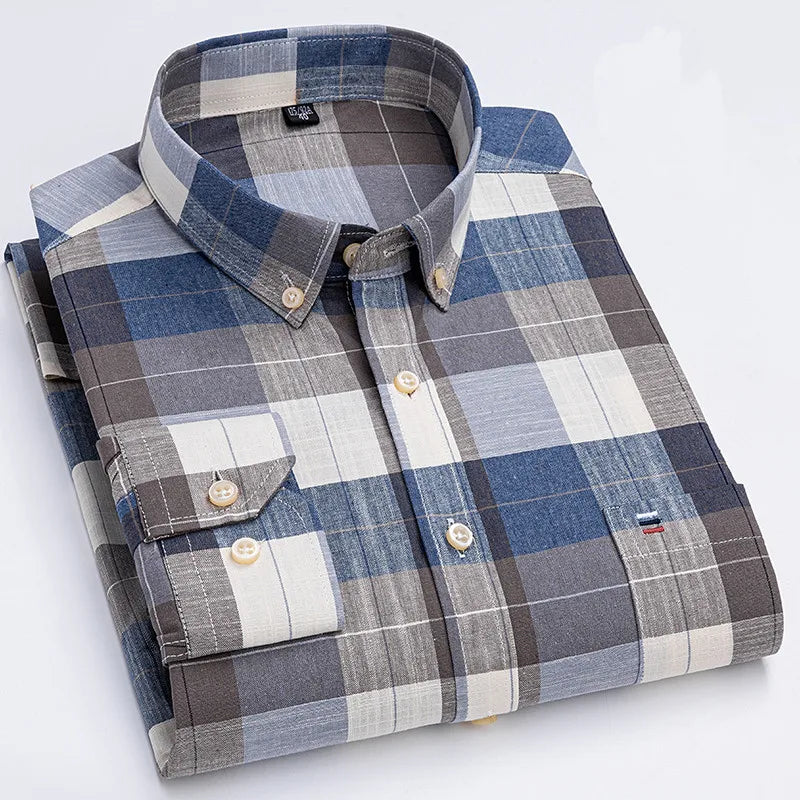 Chemise Homme 100% Coton Manches Longues Carreaux Oxford Casual Business Grande Taille 5XL 6XL 7XL | Chemise Oxford Premium