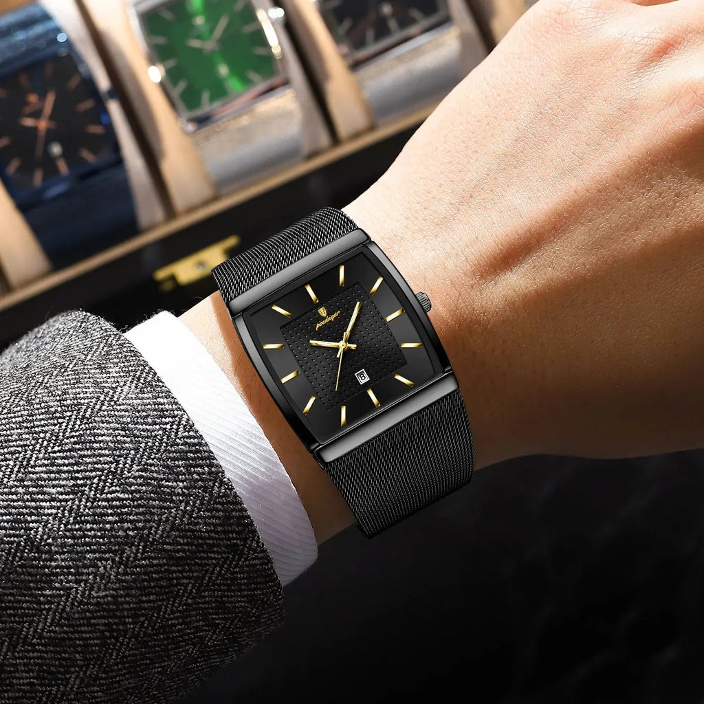 Montre Homme Luxe POEDAGAR Maille Acier Inoxydable Lumineux Date Quartz – Étanche Élégante