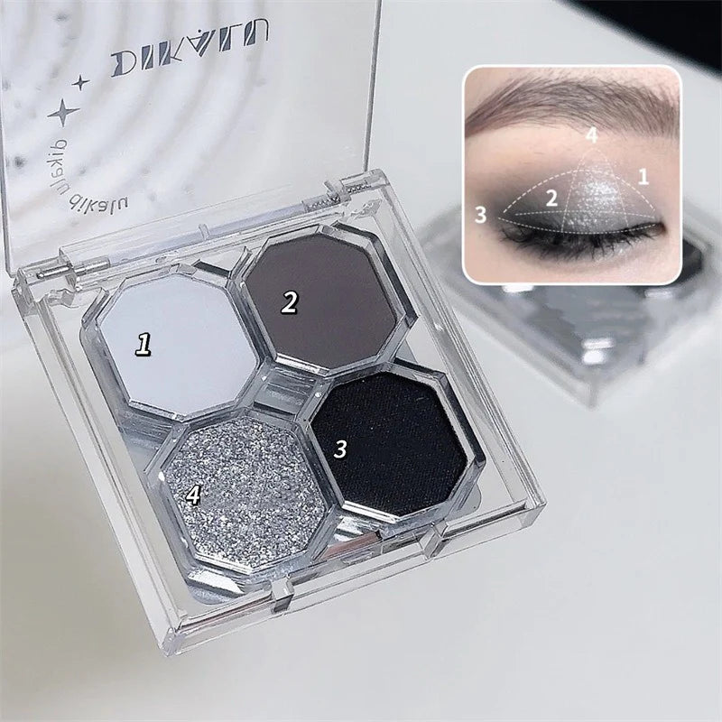 Palette Fard à Paupières 4 Couleurs Black Light Star – Smoky Noir Profond Ciment Sombre | Illuminateur Maquillage Cosmétique