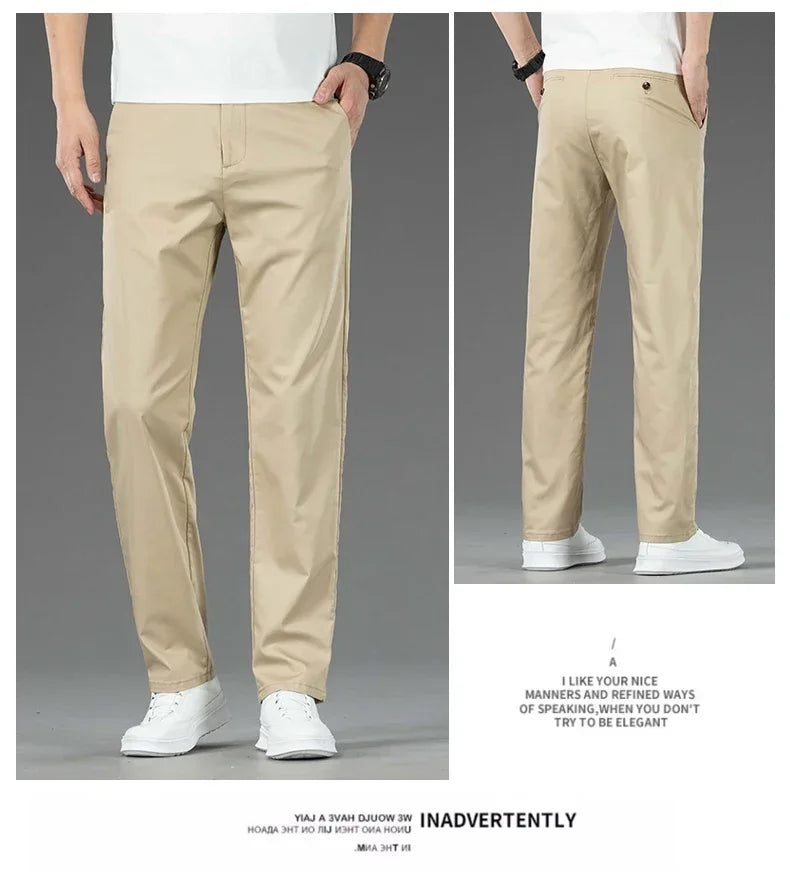 Pantalon Homme Bambou Été Slim Stretch – Léger Business Casual Formel Droit | Noir Gris Kaki | Mode Homme Premium