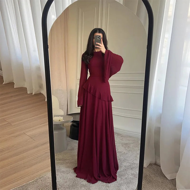 Robe Maxi Femme Chiffon Unie Volants Manches Papillon Col Rond – Élégante Soirée & Gala | 2025