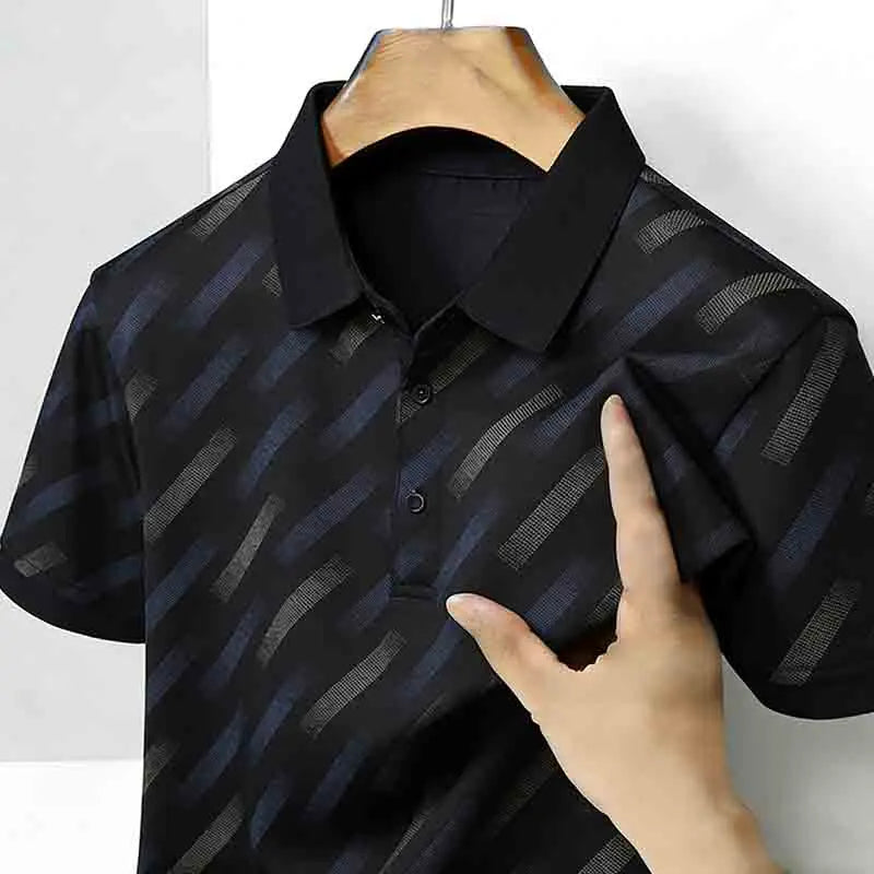 Polo für Herren, modisch, kurze Ärmel, Reverskragen, diagonale Streifen, bedruckt, lässig, Business, Golf, trendig, elegant – Premium Polo gestreift | Herrenmode Business Premium