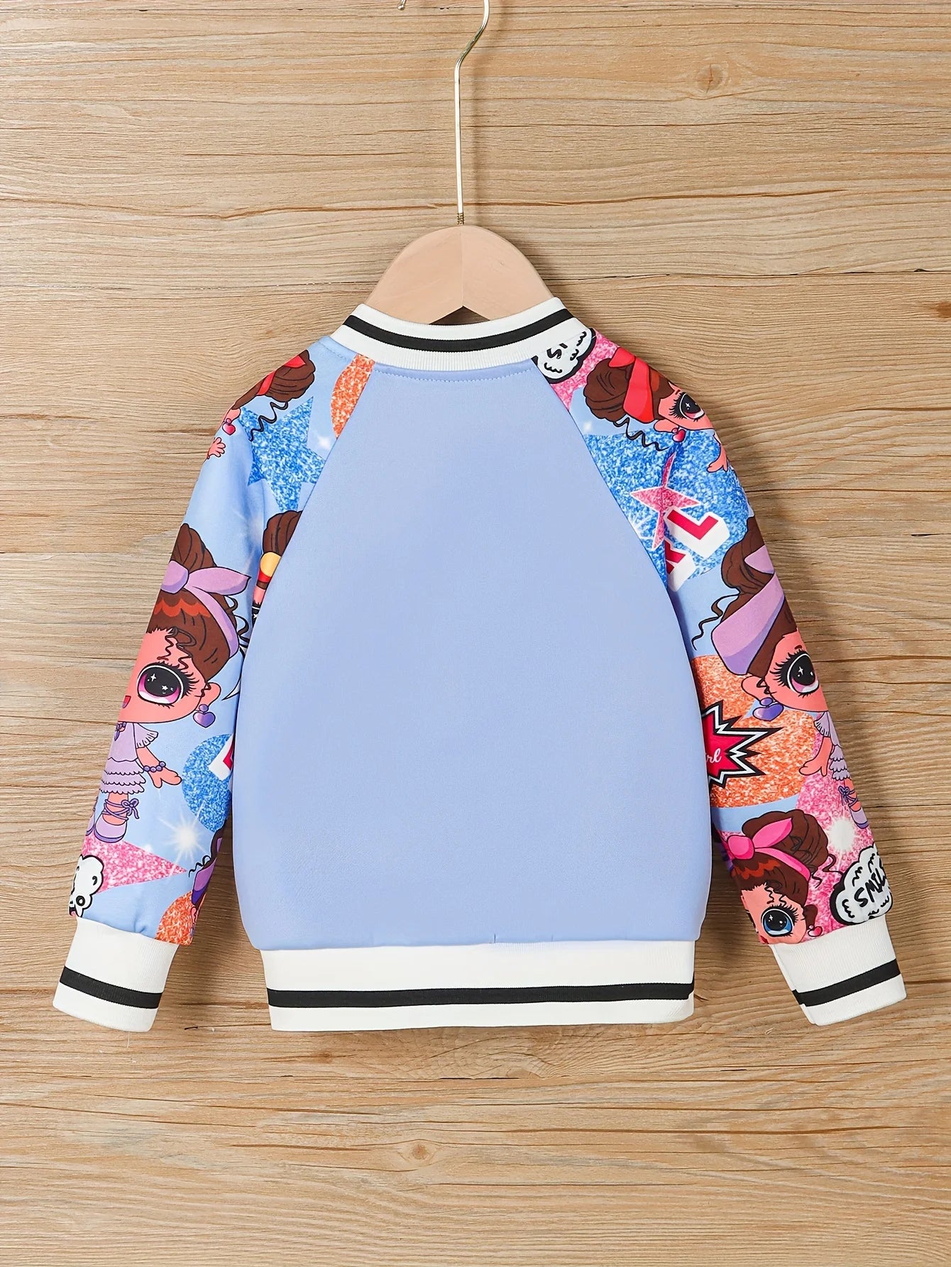Veste Baseball Fille Imprimé Poupée Cartoon Lettre A – Blouson Casual Printemps Automne Enfant