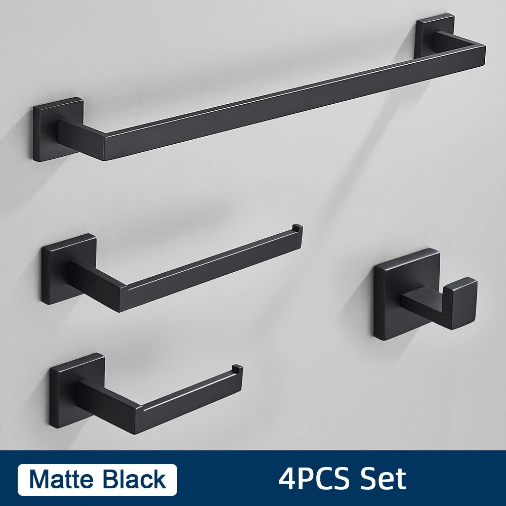Set Accessoires Salle de Bain Inox – Porte-Serviettes, Porte-Papier & Crochet | Noir & Or Mural