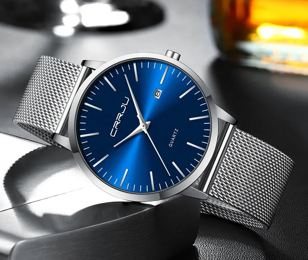 Montre Homme Acier 40mm Ultra-Slim 7mm Maille Métallique – Automatique Minimaliste Classique
