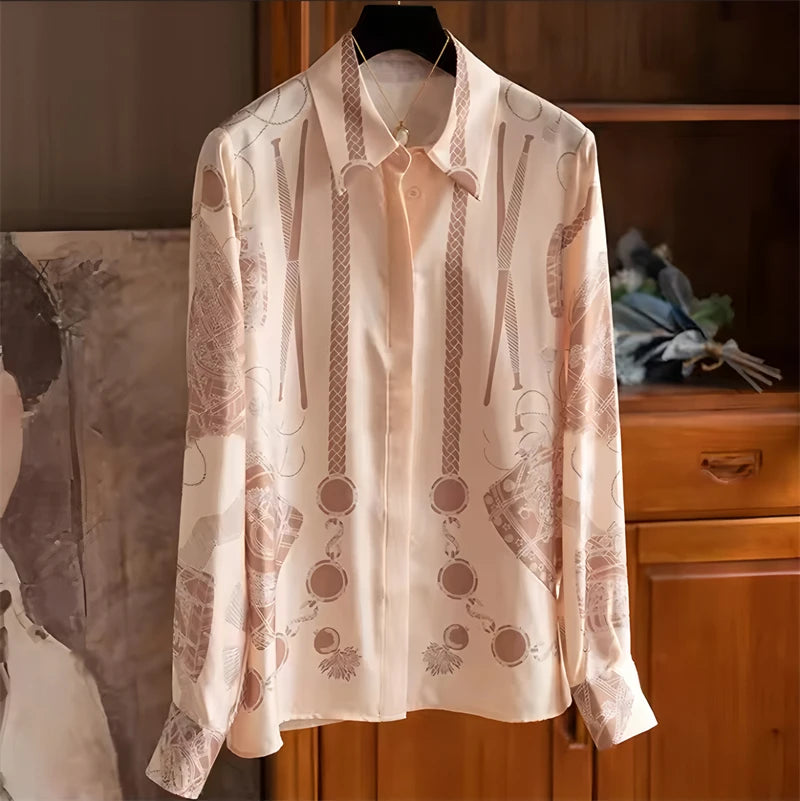 Chemisier Femme Vintage Imprimé Luxe Manches Longues Slim Élégant – Blouse Casual Chic | Automne S-3XL