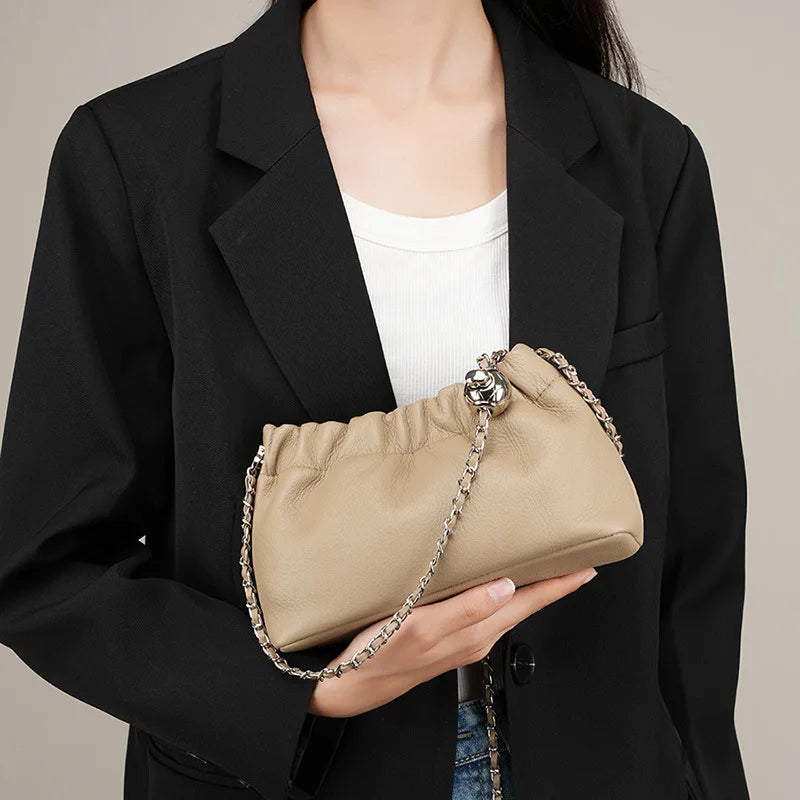 Sac Nuage Cuir Véritable Femme – Mini Sac Épaule Crossbody Chaîne Style Coréen Luxe