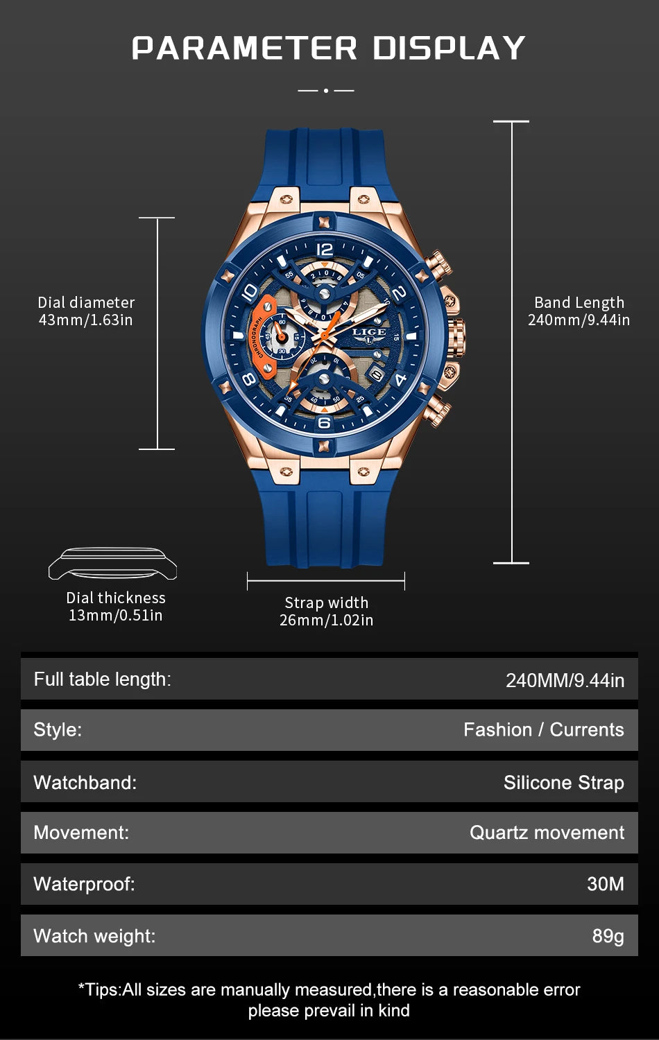 Montre Homme LIGE Militaire Luxe Chronographe Quartz – Lumineux Date Sport Silicone Étanche