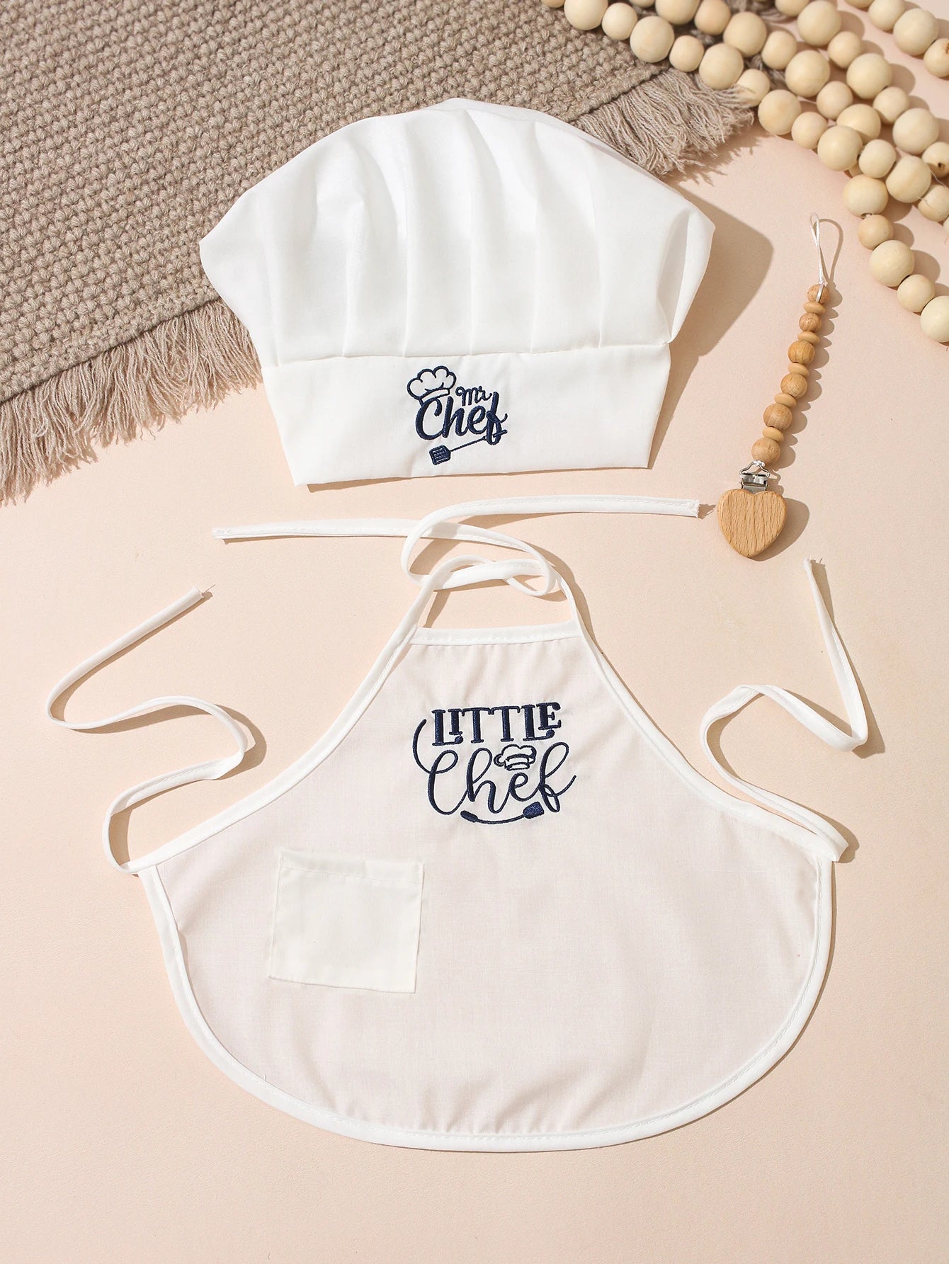 Kit Photo Nouveau-Né Petit Chef – Tablier + Toque Brodés Unisexe Séance Photo Bébé 2 Pièces