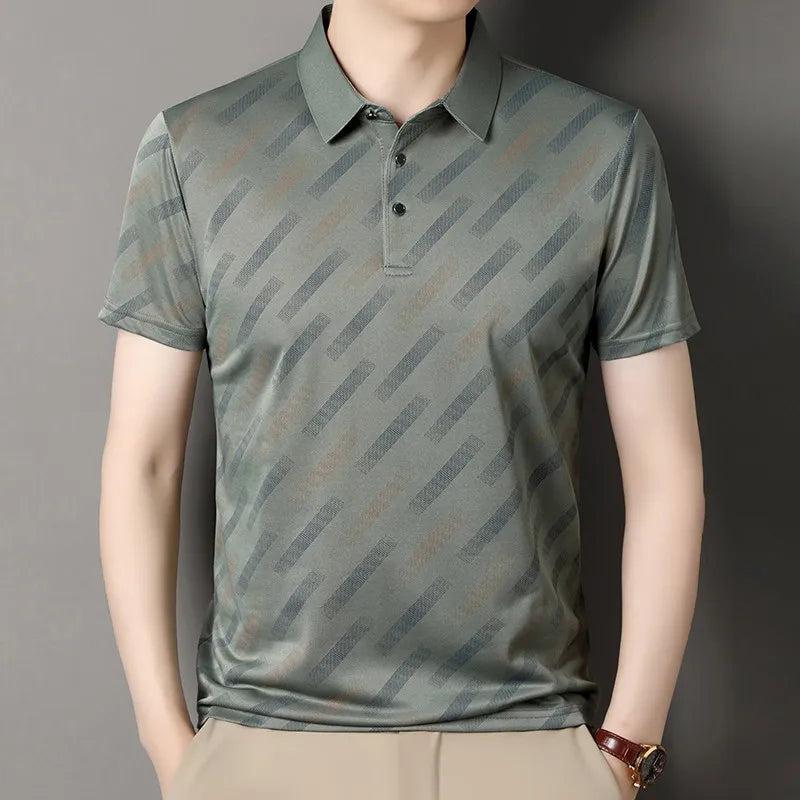 Polo für Herren, modisch, kurze Ärmel, Reverskragen, diagonale Streifen, bedruckt, lässig, Business, Golf, trendig, elegant – Premium Polo gestreift | Herrenmode Business Premium