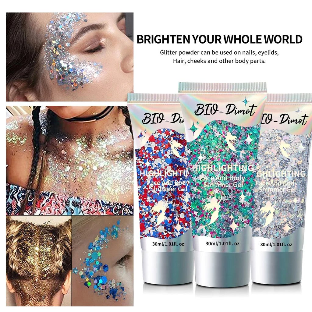 Gel Pailleté BIO-Dimot 30g – Visage, Corps, Ongles & Cheveux | Fête & Maquillage Artistique