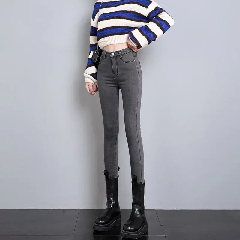 Jean Femme Thermique Skinny Taille Haute Chaud Polaire Stretch Denim – Pantalon Crayon Hiver Neige Confortable | Mode