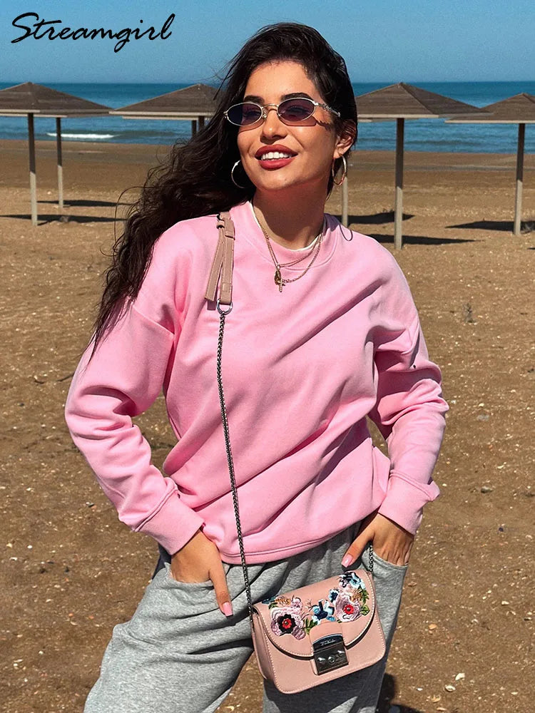 Sweat Col Rond Oversize Femme – Comfort Colors Rose Jaune Blanc Coton Automne Hiver