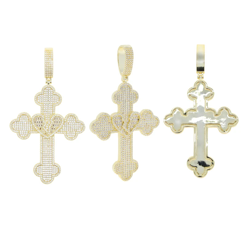 Collier Pendentif Hip Hop Bling 5A CZ Pavé Croix & Cœur Glacé – Chaîne Cuban Link, Tennis & Corde | Bijou Homme Rapper Streetwear Premium