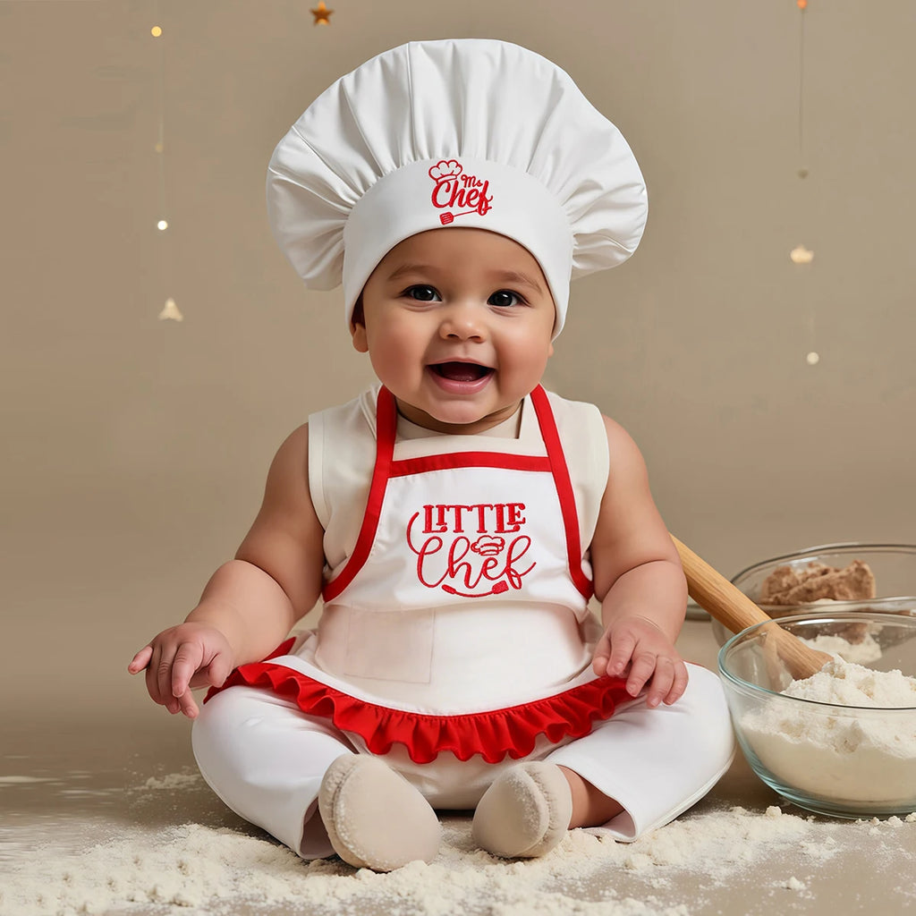 Kit Photo Nouveau-Né Petit Chef – Tablier + Toque Brodés Unisexe Séance Photo Bébé 2 Pièces