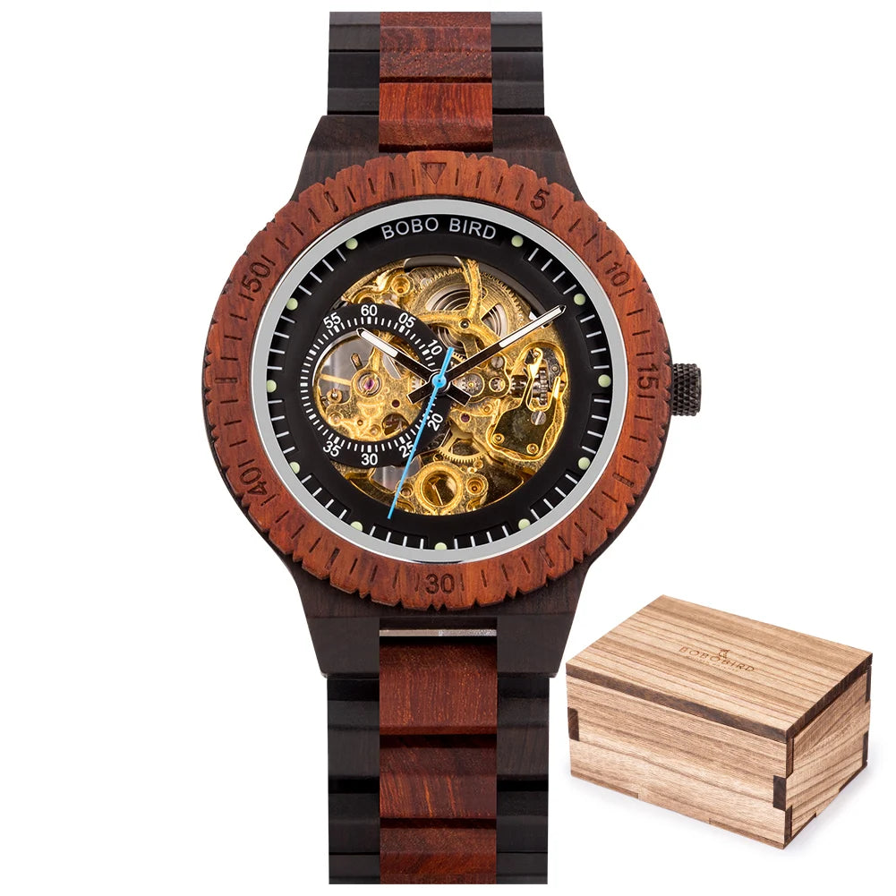 Montre Homme BOBO BIRD Bois Mécanique Luxe – Grand Cadran Top Brand Naturel Unique