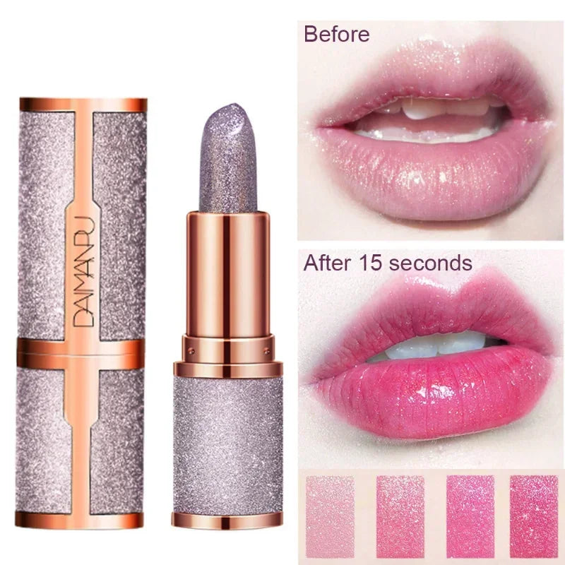 Rouge à Lèvres Glitter Thermochromique – Lip Tint Changeant Couleur Waterproof | Lèvres Rouge Rose Sexy Longue Tenue