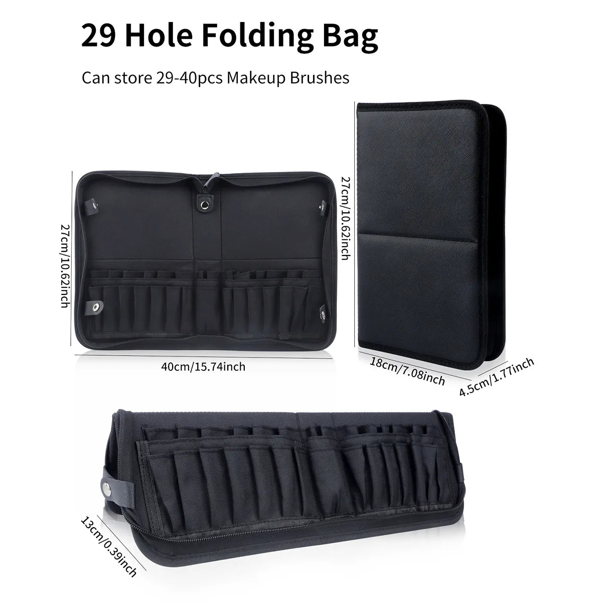 Pochette Pinceaux Maquillage 14/23/29 Trous – Organisateur Oxford Noir Waterproof | Trousse Pinceaux Portable Professionnel