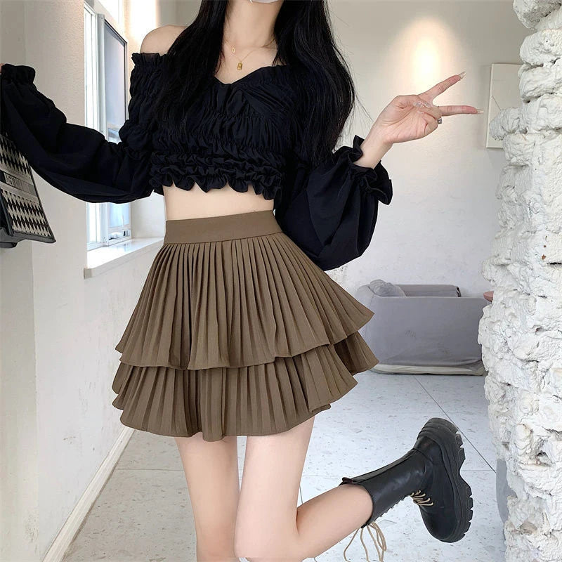 Mini Jupe Femme Balletcore Taille Haute Élastique Volantée Patchwork Lolita Style Coréen Kawaii Y2K – Jupe Courte Douce Sexy | Mode