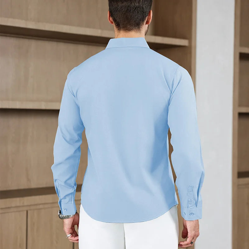Herren Business Casual Hemd Langarm Einfarbig Bügelleicht – Bequem Ganzjährig Vielseitig | Elegante Herrenmode
