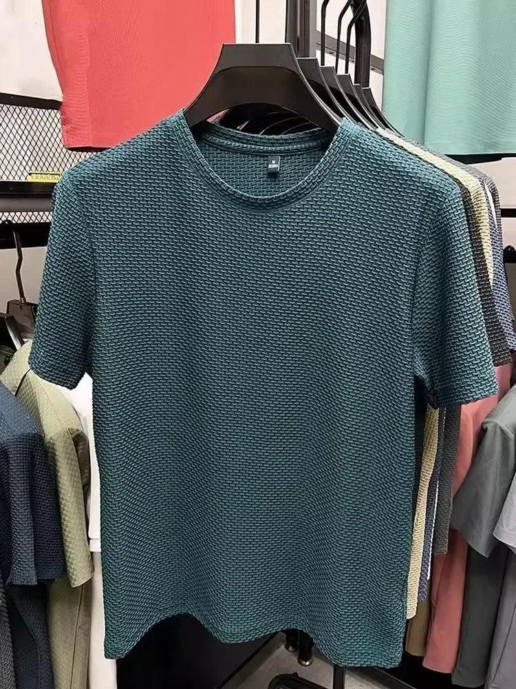 T-Shirt Homme Manches Courtes Maille Bambou Soie Glacée Ultra-Fraîche – Slim Casual Été Respirant Élastique | Mode Homme Premium