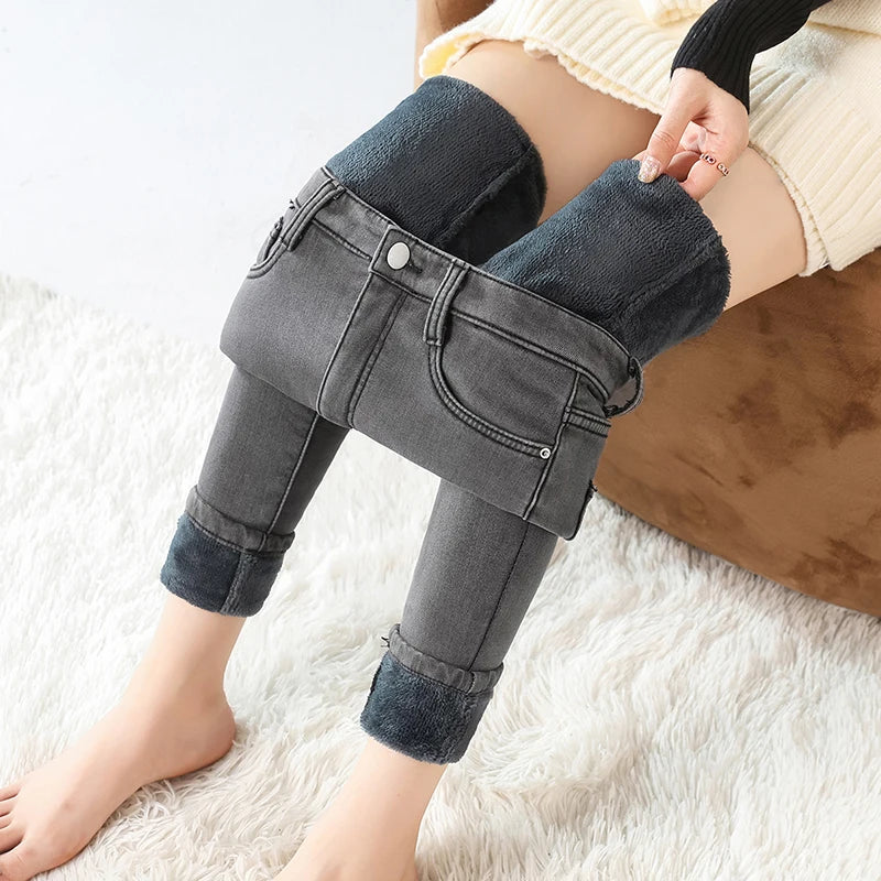 Jean Thermique Femme Hiver Polaire Chaud – Skinny Crayon Stretch Velours | Style Coréen Slim Fit