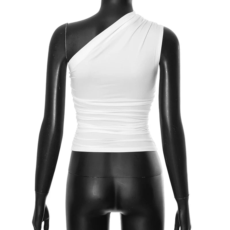 Top Une Épaule Dos Nu Femme – Couleur Bonbon Ajusté Sans Manches | Sexy Casual Été