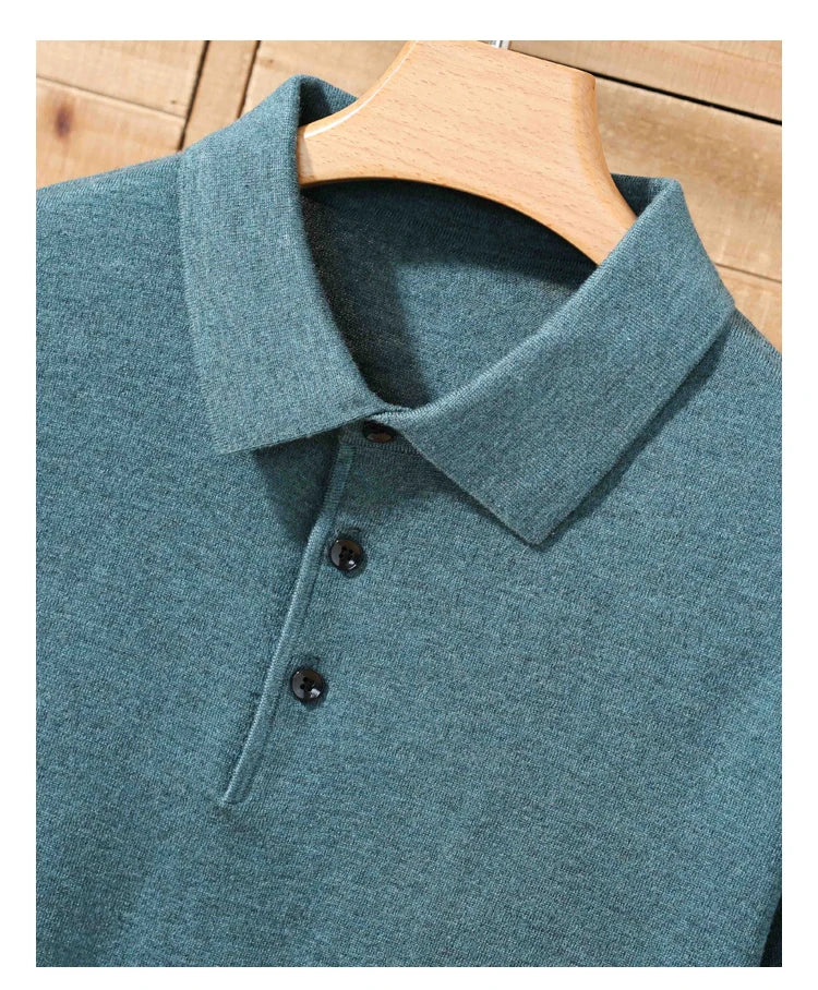Pull Polo Homme 100% Laine Mérinos – Col Lapierre Manches Courtes Tricoté Loose Été Grande Taille