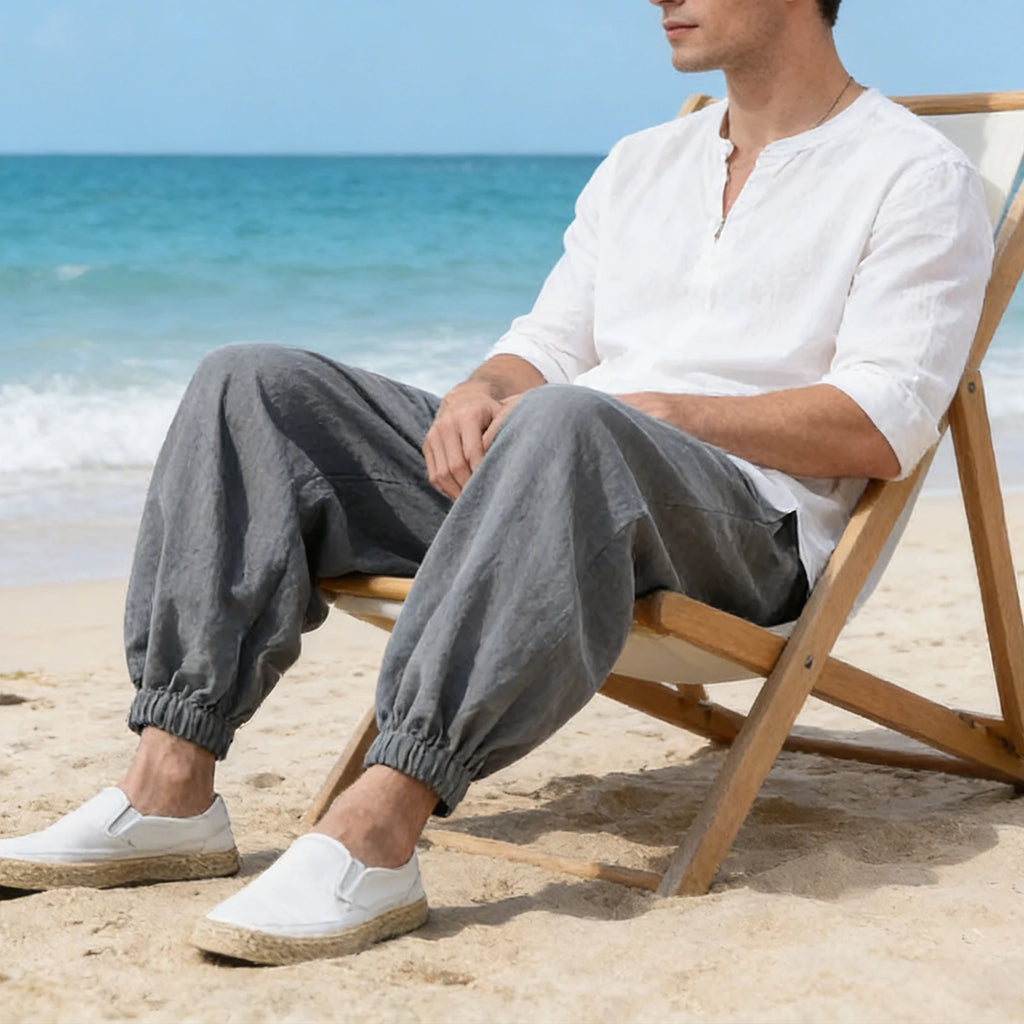 Pantalon Homme Style Chinois Casual Plage Été Voyage Léger Confortable Printemps Automne Fashion Tendance – Pantalon Ethnique Chic Vacances | Mode Homme Premium