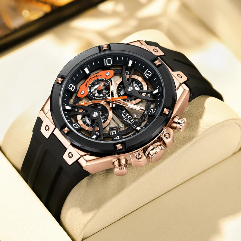 Montre Homme LIGE Militaire Luxe Chronographe Quartz – Lumineux Date Sport Silicone Étanche