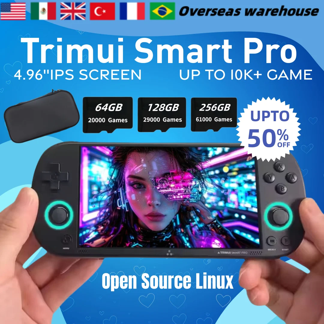 Trimui Smart Pro Console Rétro Portable 4.96'' IPS – Linux, Joystick RGB | Cadeau Gaming Jeux Rétro