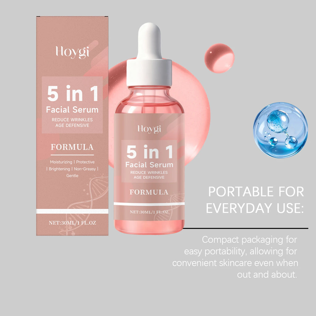 HOYGI Sérum Visage 5-en-1 – Vitamine E Collagène Anti-Rides Raffermissant Hydratant Éclat Pores