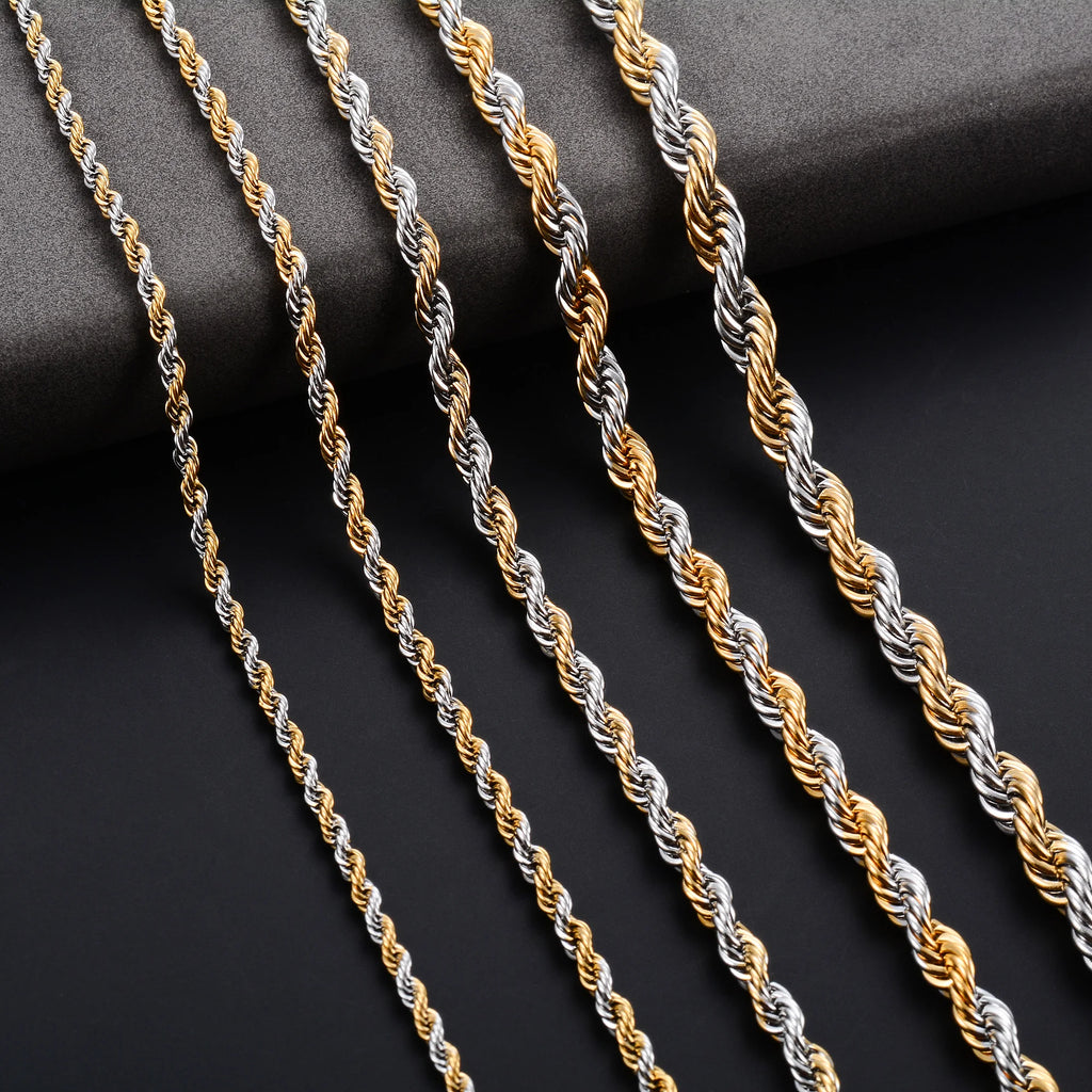 Collier Chaîne Torsadée Corde Acier Inoxydable – Unisexe Punk Argent & Or | Ras-du-Cou & Longueur Variable | Bijou Mode Homme & Femme Tendance