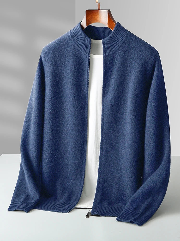 Cardigan Homme 100% Laine Mérinos Zippé Cachemire Épais Smart Casual Automne Hiver Chaud Confortable Tricoté Premium – Pull Zippé Luxe Laine Véritable | Mode Homme Luxe Premium