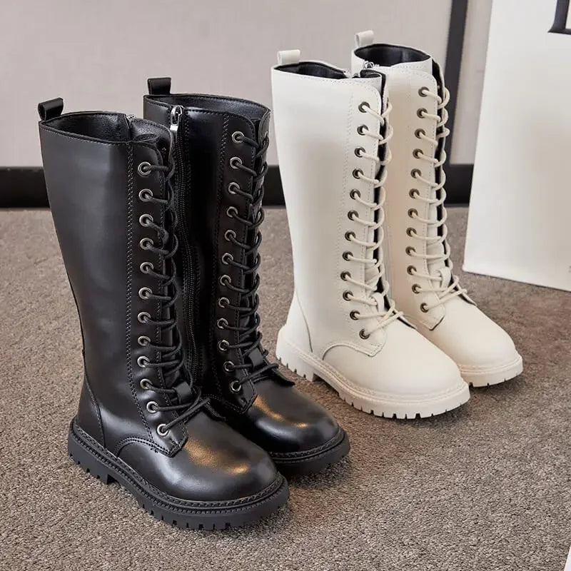 Bottes Hautes Fille Hiver Style Moto – Cuissardes Semelle Souple Plateforme Princesse Enfant