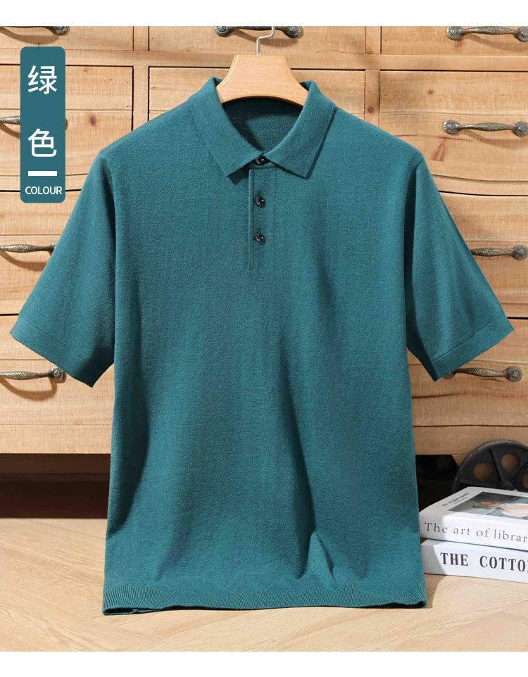 Herren-Polo-Pullover aus 100 % Merinowolle – Lapierre-Kragen Kurzarm Locker gestrickt Sommer Übergröße | Premium Herrenmode