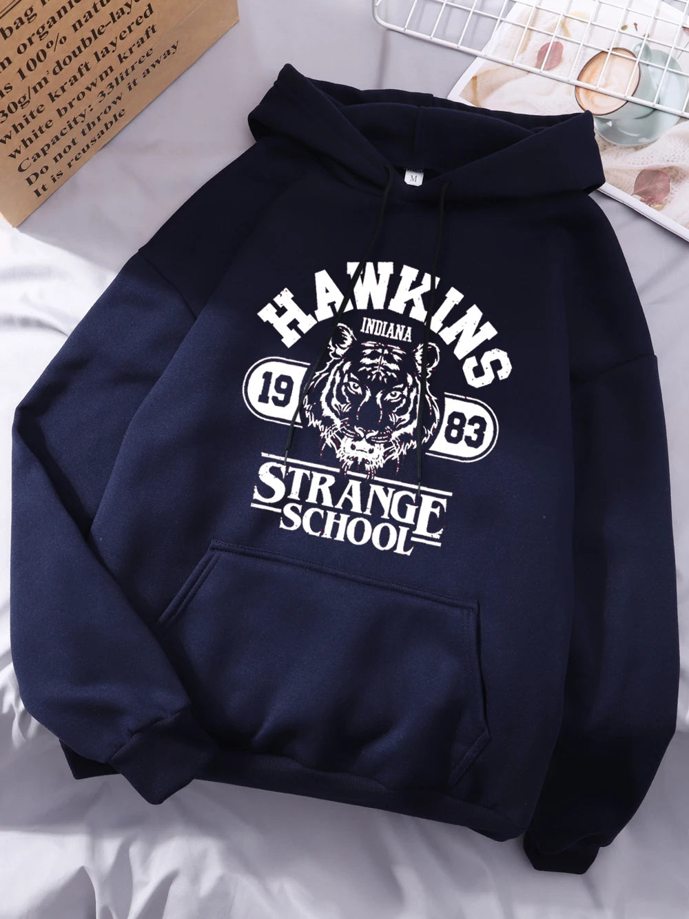Sweat À Capuche Femme Hawkins Strange School 1983 Polaire Chaud Ample Poche – Streetwear | Hiver