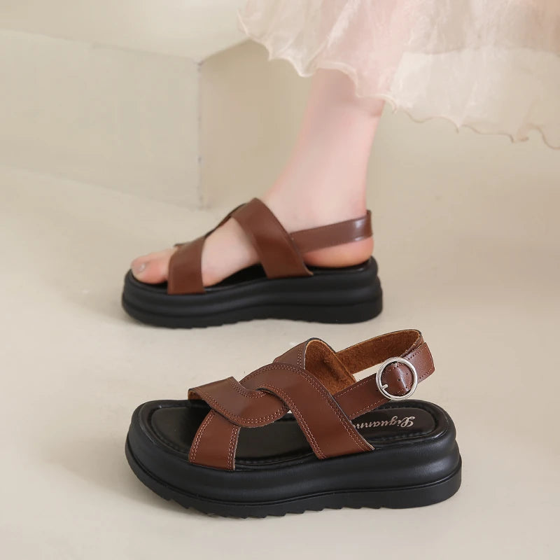 Sandales Romaines Baotou Talon Épais Femme 2025 – Boucle Respirantes Anti-Glisse